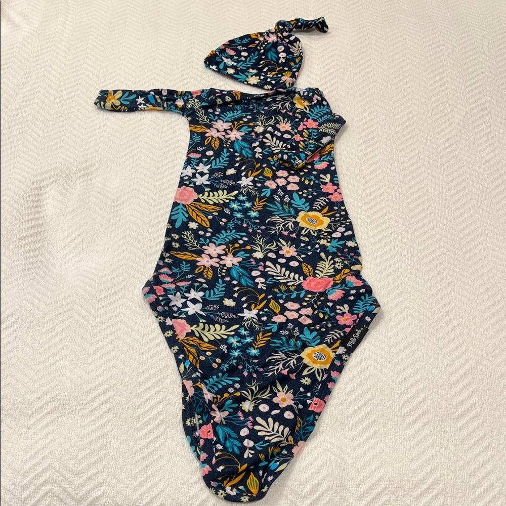 Floral Kids One Piece Bodysuit with Hat
